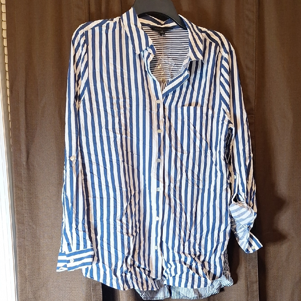 Navy and White Striped Blouse